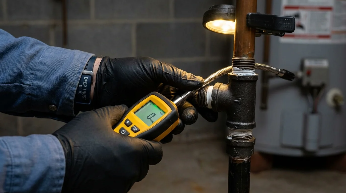 Gas leak detection with electronic sniffer by Johns Plumbing LLC in Lyford