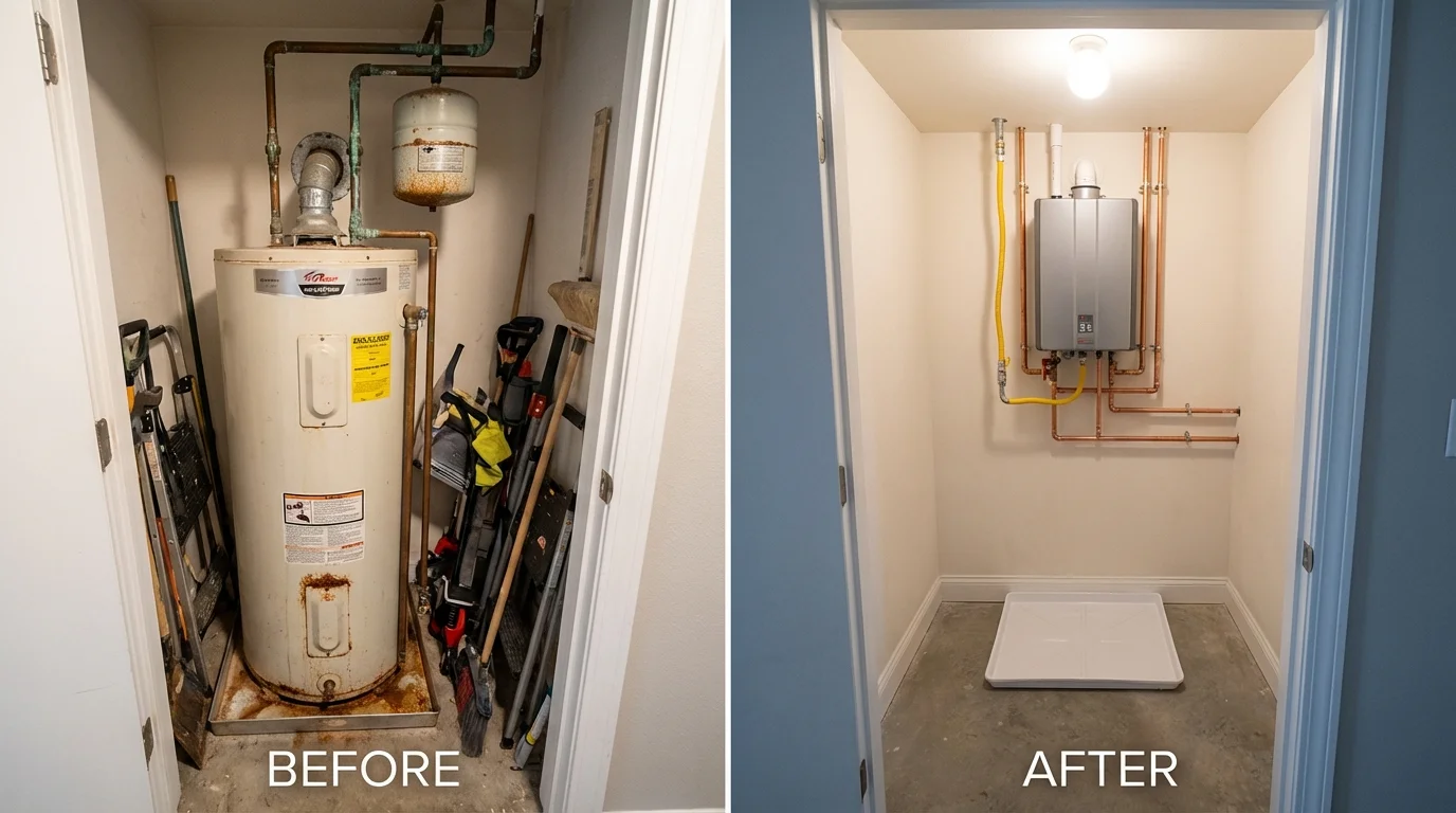 Tank water heater versus wall-mounted tankless unit comparison for Lyford, TX homeowners